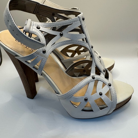 Guess White Strappy Sandals with Medium Heel - Picture 3 of 6